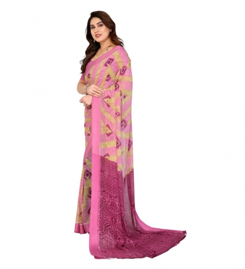 Generic Women's Georgette Printed Saree With Unstitched Blouse 5.5Mtr (Pink)