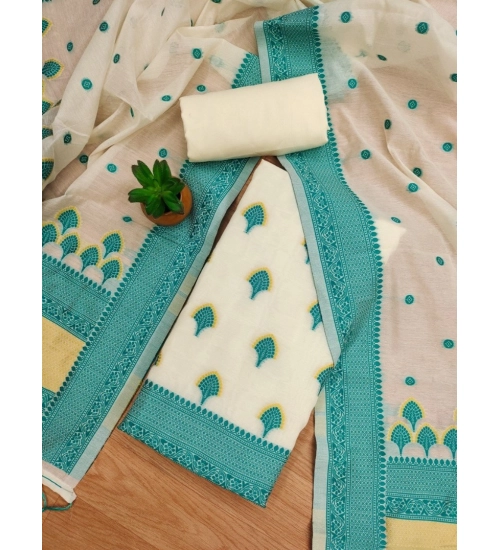 Generic Women's Banarasi Silk Printed Unstitched Salwar Suit Material With Dupatta (Teal, 3Mtrs)