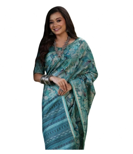 Generic Women's Faux_Tussar_Silk Abstract_Print Saree With Unstitched Blouse 5.5Mtr (Sea_Green)