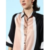 Generic Women's Satin Colour Block Long Sleeves Co-Ord Set (Beige - Black)