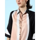 Generic Women's Satin Colour Block Long Sleeves Co-Ord Set (Beige - Black)