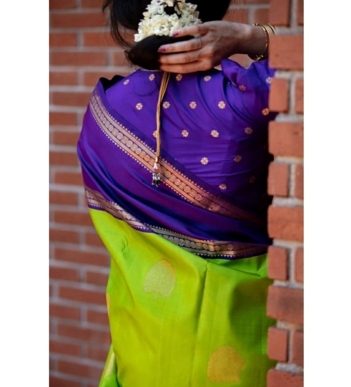 Generic Women's Soft Litchi Silk Jacquard Work Saree With Unstitched Blouse 5.5Mtr (Green)