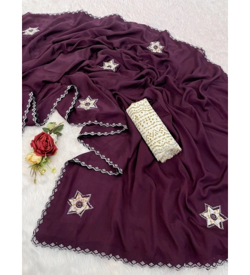 Generic Women's Chiffon Butti Dotted Saree With Unstitched Blouse 5.5Mtr (Wine) Generic Women's Chiffon Butti Dotted Saree With Unstitched Blouse 5.5Mtr (Wine)