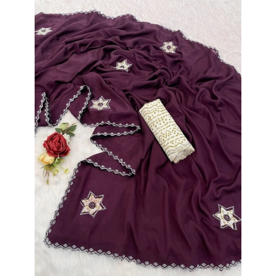 Generic Women's Chiffon Butti Dotted Saree With Unstitched Blouse 5.5Mtr (Wine) Generic Women's Chiffon Butti Dotted Saree With Unstitched Blouse 5.5Mtr (Wine)