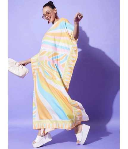 Generic Women's Satin Colour Blocking Kaftan Dress (Multicolor)