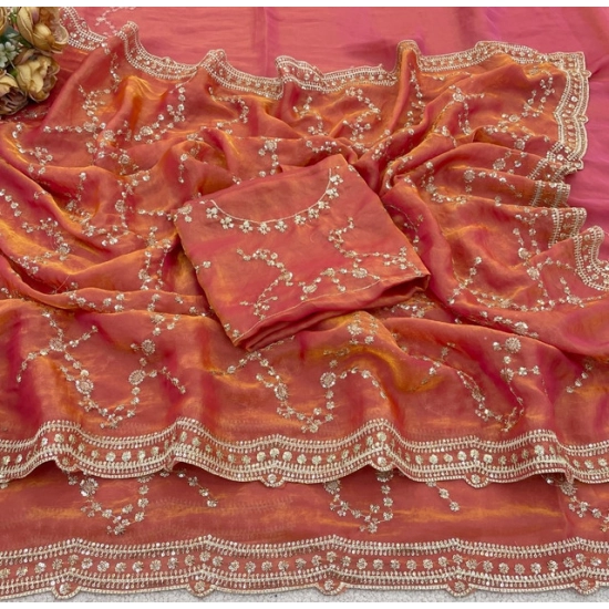 Generic Women's Silk Embellished Saree With Unstitched Blouse 5.5Mtr (Orange) Generic Women's Silk Embellished Saree With Unstitched Blouse 5.5Mtr (Orange)