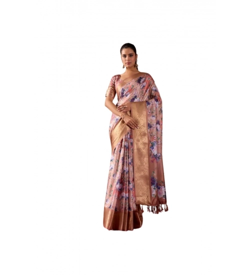 Generic Women's Faux_Silk Printed Saree With Unstitched Blouse 5.5Mtr (Peach)