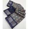 Generic Women's Cotton Blend Printed Saree With Unstitched Blouse 5.5Mtr (Blue)