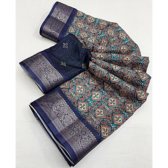 Generic Women's Cotton Blend Printed Saree With Unstitched Blouse 5.5Mtr (Blue) Generic Women's Cotton Blend Printed Saree With Unstitched Blouse 5.5Mtr (Blue)