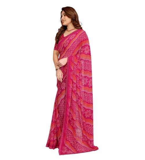 Generic Women's Georgette Printed Saree With Unstitched Blouse 5.5Mtr (Pink)