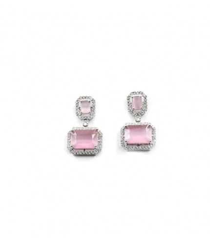 Generic Women's Brass Silver Plated Drop Earrings (Pink)