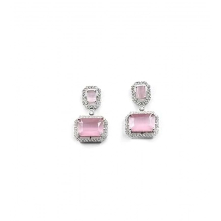 Generic Women's Brass Silver Plated Drop Earrings (Pink) Generic Women's Brass Silver Plated Drop Earrings (Pink)