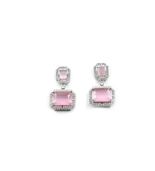 Generic Women's Brass Silver Plated Drop Earrings (Pink) Generic Women's Brass Silver Plated Drop Earrings (Pink)