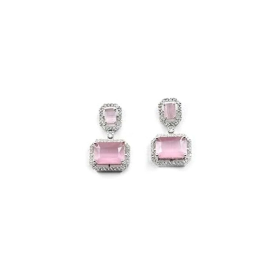 Generic Women's Brass Silver Plated Drop Earrings (Pink) Generic Women's Brass Silver Plated Drop Earrings (Pink)