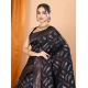 Generic Women's Soft Silk Jacquard Saree With Unstitched Blouse 5.5Mtr (Black)