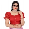 Generic Women's Jimmy Solid Designer Neck Elastic Sleeve Readymade Blouse (Red 38 , Alterable up to 42)-PID65834