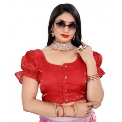 Generic Women's Jimmy Solid Designer Neck Elastic Sleeve Readymade Blouse (Red 38 , Alterable up to 42)-PID65834