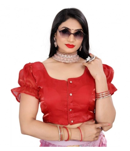 Generic Women's Jimmy Solid Designer Neck Elastic Sleeve Readymade Blouse (Red 38 , Alterable up to 42)-PID65834