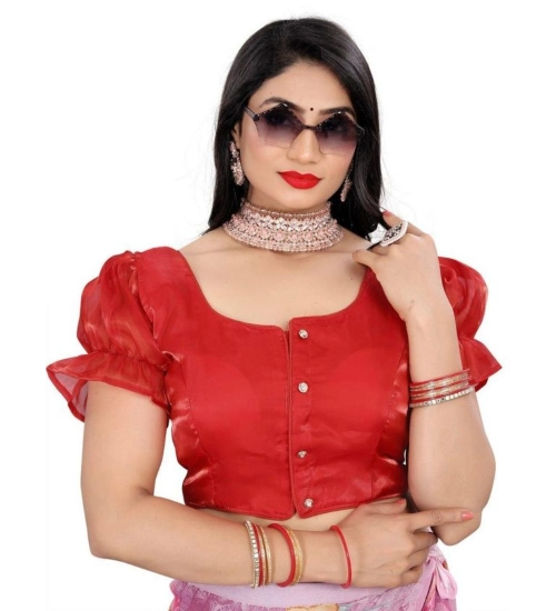 Generic Women's Jimmy Solid Designer Neck Elastic Sleeve Readymade Blouse (Red 38 , Alterable up to 42)-PID65834