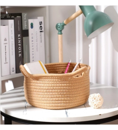 Generic Cotton Pack Of_1 Cat Basket 8x4 Inch Storage Basket For Clothes (Beige)