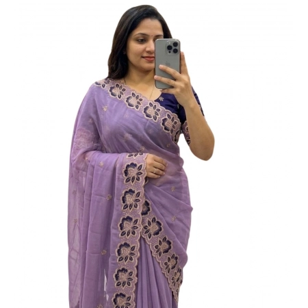 Generic Women's Star Georgette Embroidered Saree With Unstitched Blouse 5.5Mtr (Purple) Generic Women's Star Georgette Embroidered Saree With Unstitched Blouse 5.5Mtr (Purple)