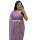 Generic Women's Star Georgette Embroidered Saree With Unstitched Blouse 5.5Mtr (Purple)
