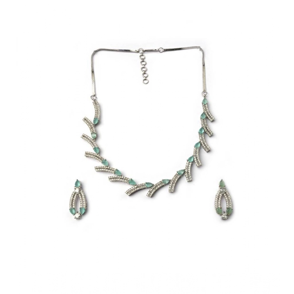 Generic Women's Brass Silver Plated Necklace set (Turquoise)