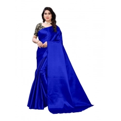Generic Women's Satin Printed Saree With Unstitched Blouse 5.5Mtr (Royal Blue)