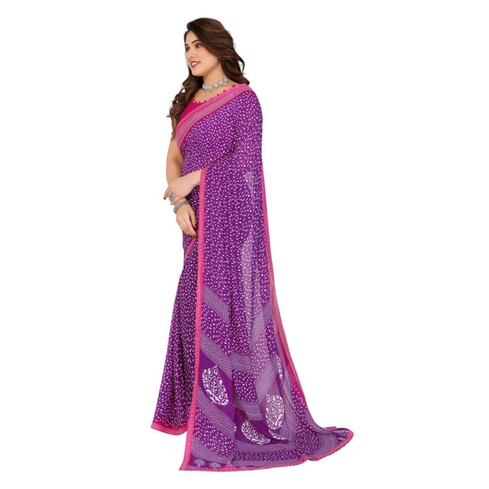 Generic Women's Georgette Printed Saree With Unstitched Blouse 5.5Mtr (Purple) Generic Women's Georgette Printed Saree With Unstitched Blouse 5.5Mtr (Purple)