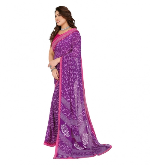 Generic Women's Georgette Printed Saree With Unstitched Blouse 5.5Mtr (Purple)