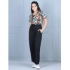Generic Girl's Polyester Printed Short Sleeves Jumpsuit (Multicolor-Black)
