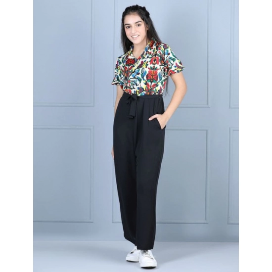Generic Girl's Polyester Printed Short Sleeves Jumpsuit (Multicolor-Black) Generic Girl's Polyester Printed Short Sleeves Jumpsuit (Multicolor-Black)
