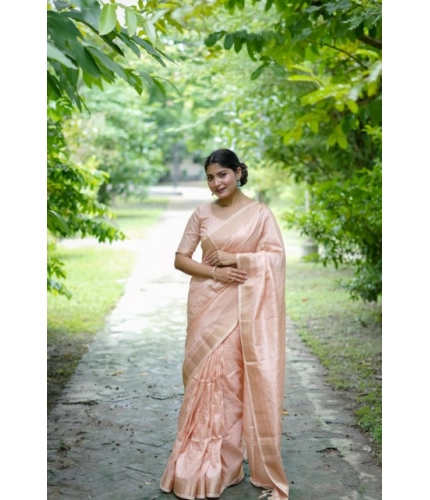 Generic Women's Faux_Banarasi Lining Pattern Saree With Unstitched Blouse 5.5Mtr (Peach)