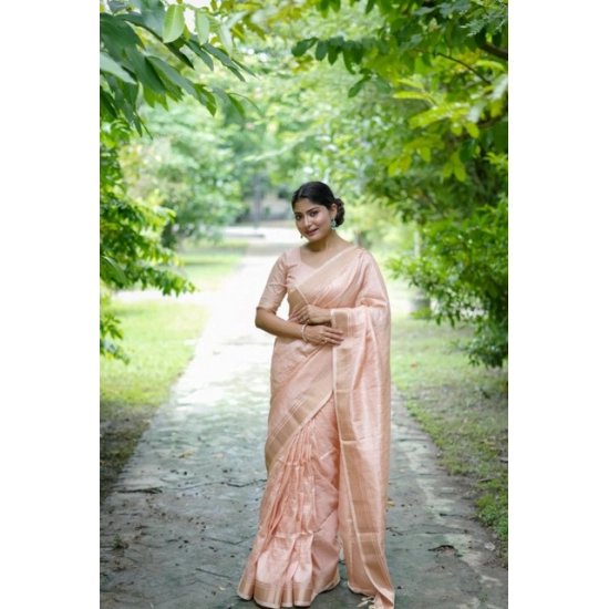 Generic Women's Faux_Banarasi Lining Pattern Saree With Unstitched Blouse 5.5Mtr (Peach) Generic Women's Faux_Banarasi Lining Pattern Saree With Unstitched Blouse 5.5Mtr (Peach)