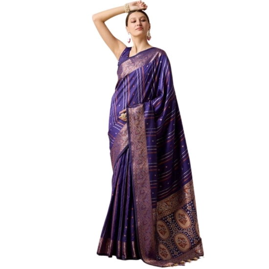 Generic Women's Soft Silk Jacquard Saree With Unstitched Blouse 5.5Mtr (Blue)
