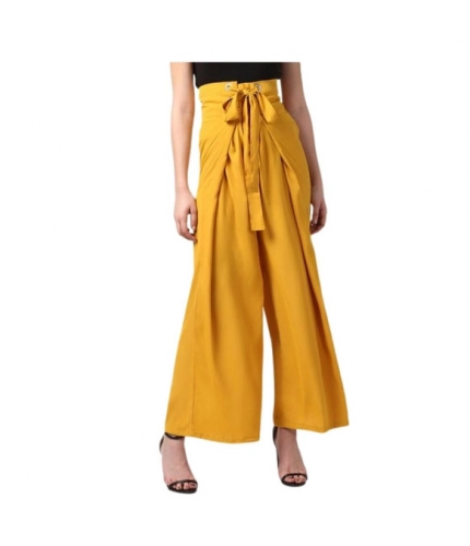 Generic Women's Polyester Solid Smocked Trousers (Yellow)