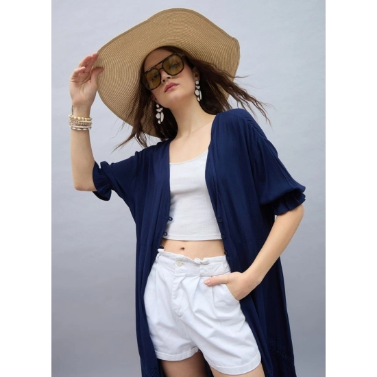 Generic Women's Rayon Crepe Lace Inserts 3-4th Sleeve Shrug (Navy) Generic Women's Rayon Crepe Lace Inserts 3-4th Sleeve Shrug (Navy)