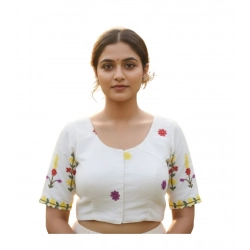 Generic Women's Cambric Cotton Round Neck Padded Blouse (White, 38 Ready Size (Self-Alterable 36–40)