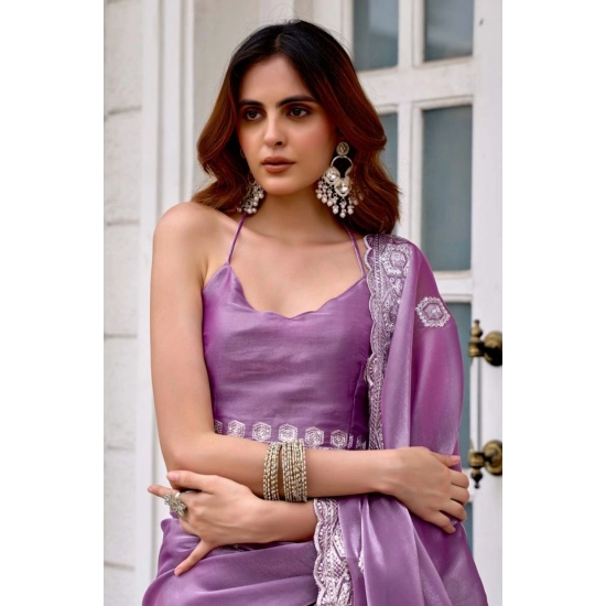 Generic Women's Faux Shimmer Geometric Ready to wear Saree With Unstitched Blouse 5.5Mtr (Lavender) Generic Women's Faux Shimmer Geometric Ready to wear Saree With Unstitched Blouse 5.5Mtr (Lavender)