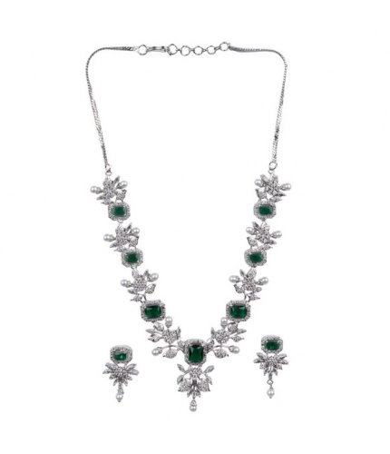 Generic Women's Brass Silver Plated Necklace set (Green)