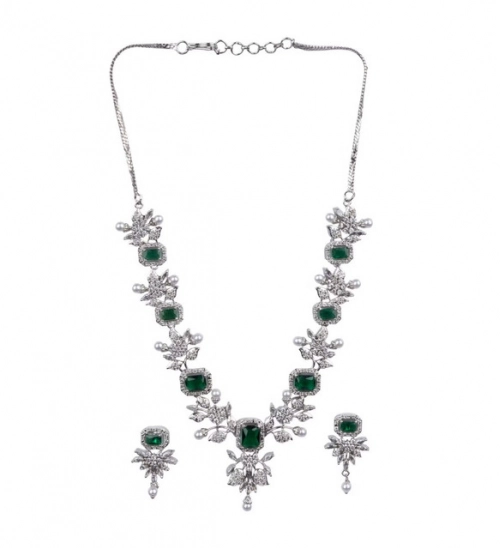 Generic Women's Brass Silver Plated Necklace set (Green) Generic Women's Brass Silver Plated Necklace set (Green)
