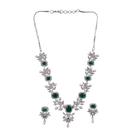 Generic Women's Brass Silver Plated Necklace set (Green) Generic Women's Brass Silver Plated Necklace set (Green)