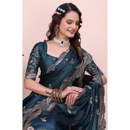 Generic Women's Georgette Embroidered Saree With Unstitched Blouse 5.5Mtr (Teal) Generic Women's Georgette Embroidered Saree With Unstitched Blouse 5.5Mtr (Teal)