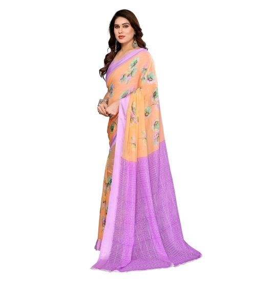 Generic Women's Georgette Printed Saree With Unstitched Blouse 5.5Mtr (Orange)