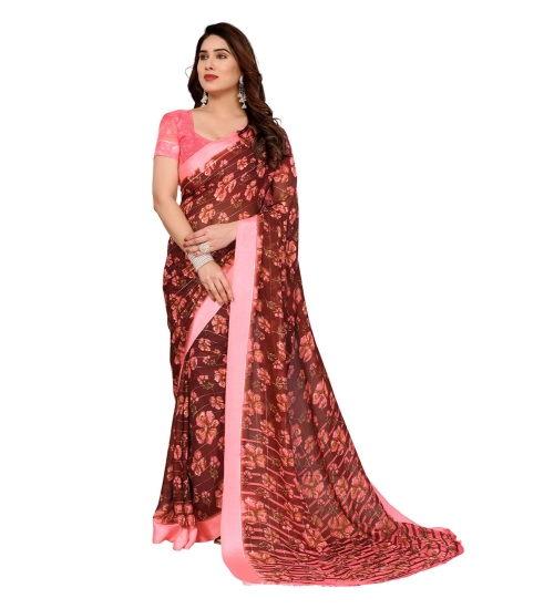 Generic Women's Georgette Printed Saree With Unstitched Blouse 5.5Mtr (Maroon)
