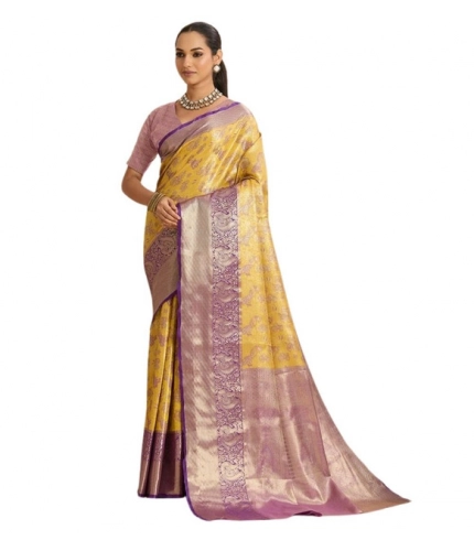 Generic Women's Faux_Banarasi_Silk Woven Saree With Unstitched Blouse 5.5Mtr (Yellow)