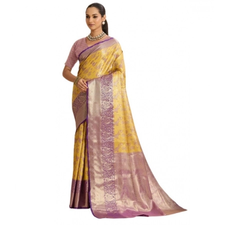 Generic Women's Faux_Banarasi_Silk Woven Saree With Unstitched Blouse 5.5Mtr (Yellow) Generic Women's Faux_Banarasi_Silk Woven Saree With Unstitched Blouse 5.5Mtr (Yellow)
