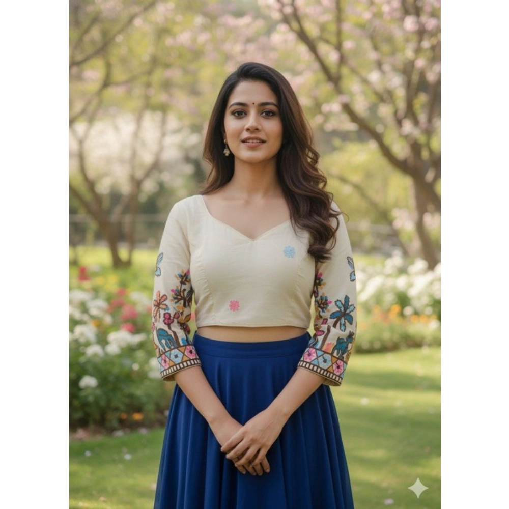 Generic Women's Cambric Cotton Round Neck Padded Blouse (White, 38 Ready Size (Self-Alterable 36–40) Generic Women's Cambric Cotton Round Neck Padded Blouse (White, 38 Ready Size (Self-Alterable 36–40)