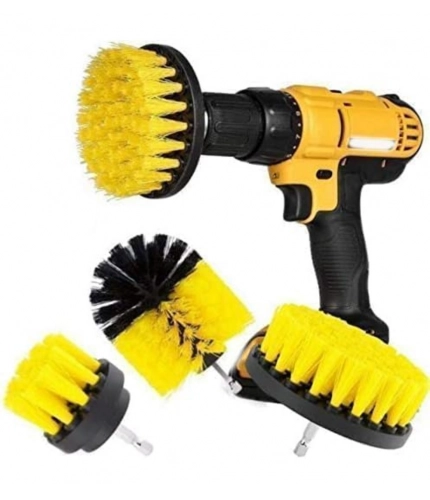 Generic Pack Of 3 Polypropylene Solid Power Drill Scrub Brush Cleaning Set (Yellow-Black)