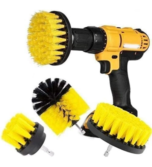 Generic Pack Of 3 Polypropylene Solid Power Drill Scrub Brush Cleaning Set (Yellow-Black)